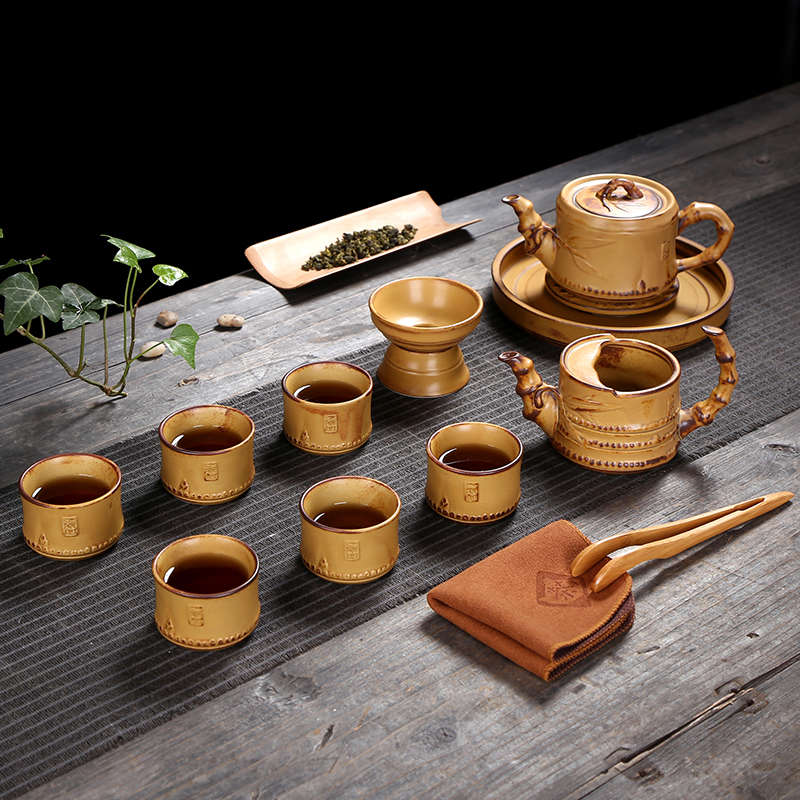 Ceramic Tea Set Day Style Kiln Change Coarse Pottery Household Brief Retro Personal Dry Bubble Kung-fu Teapot Tea Cup Suit