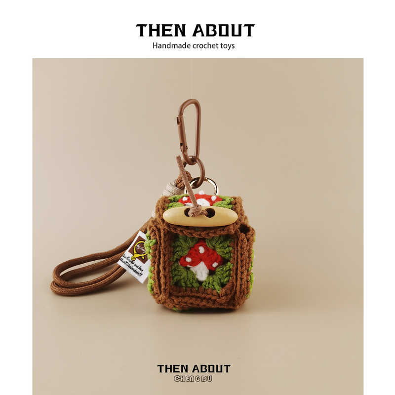 Thenabout Crocheted Mushroom Headphone Bag Coin Purse Pendant Bag Pendant Keychain Creative Niche Gift