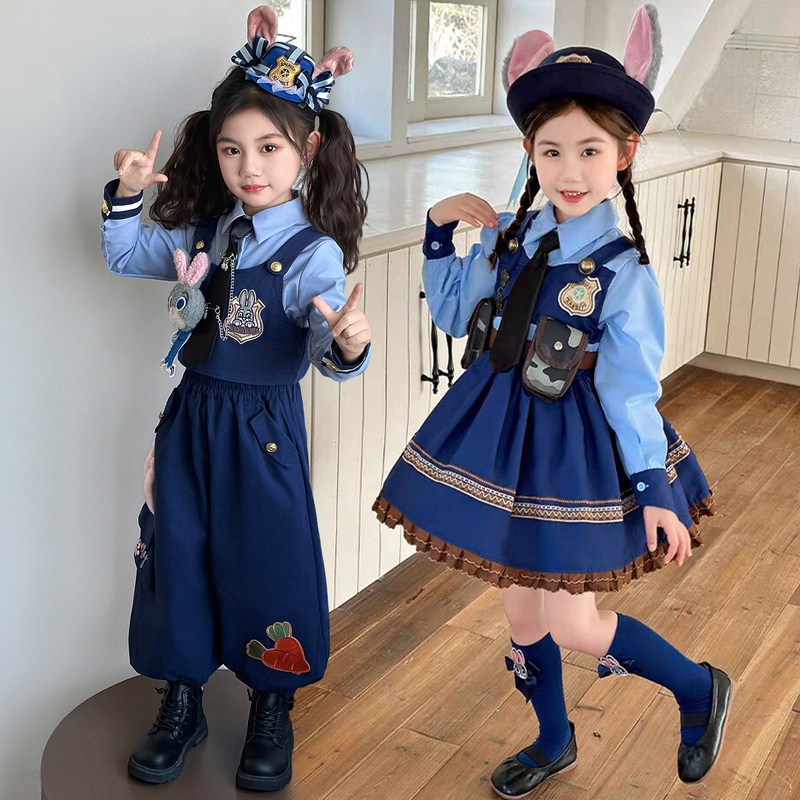 Disney Princess Dress Judy Rabbit Police Officer Girls' Lolita Dress Children's Cos Clothes Birthday Dress