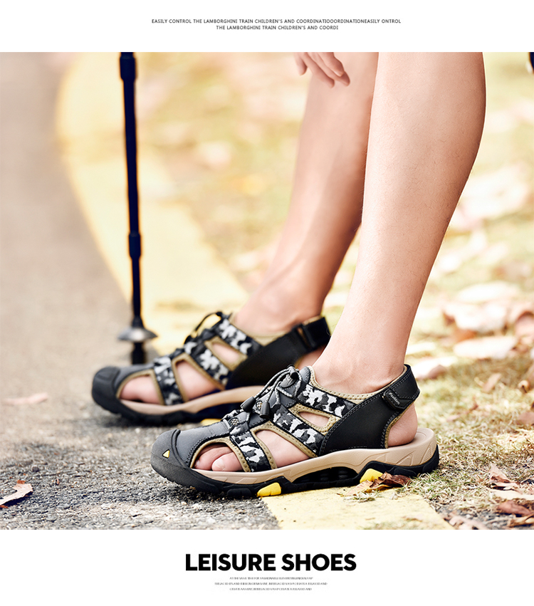 NIAN JEEP hè nam mới dép da baotou giày đi biển thoáng khí cỡ lớn giày thể thao giày sandal nam vento