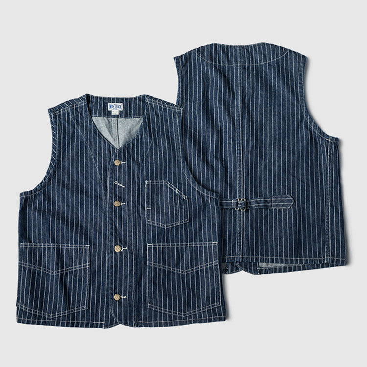 Men's Workwear Vest Non Stock Old-Fashioned Wabash Printed Polka Dot Three-Pocket Railroad Work Vest Khaki Vest