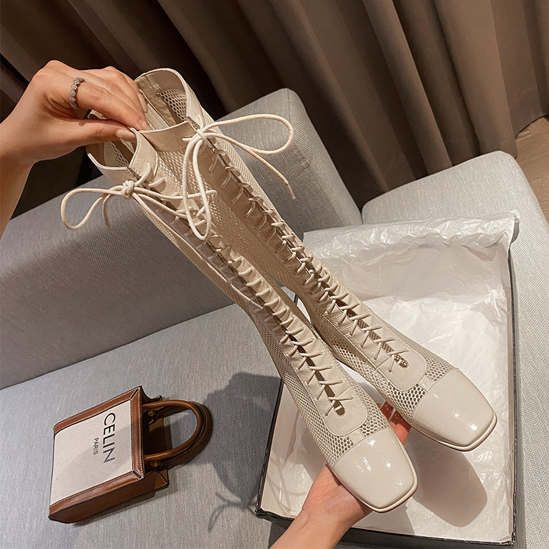 Summer Long Boots Children Summer Long Drum Boots Mesh Boots Hollowed-out Cool Boots Mesh Yarn 100 Hitch Breathable Thin slim high cylinder boots