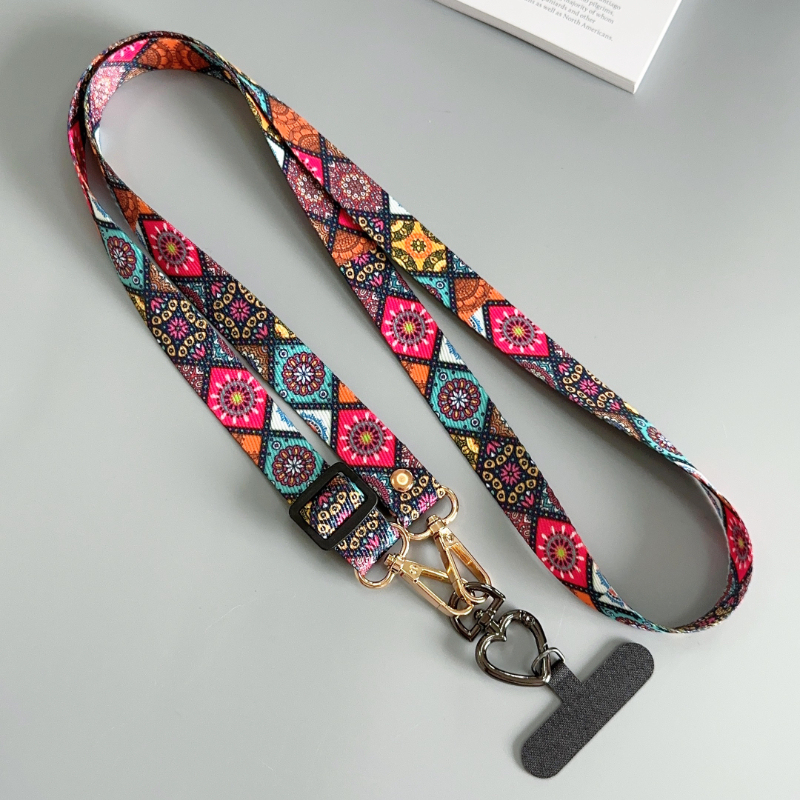 Retro Ethnic Style Extended Mobile Phone Lanyard, Cross-Body Hanging Neck Strap, Wide Shoulder Strap, Personalized Canvas Mobile Phone Chain, High-End Feel