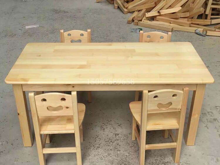 Kindergarten children table and chairs Real Wood Table Learning Table Six Long Table Wooden Desks Wooden Desk Games Table Drawing Dining Table