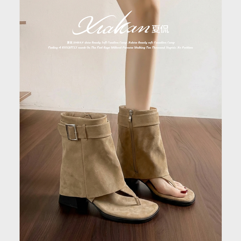Xiakan 6cm Height-Increasing Summer Thong Roman Sandals for Women, Western Style Retro Booties
