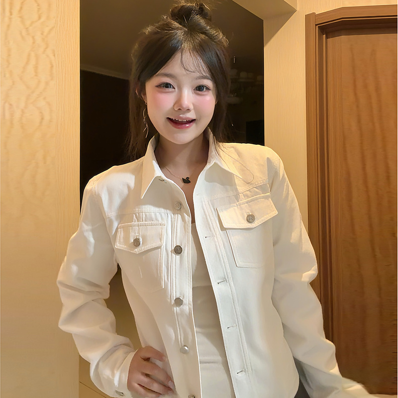 Early Autumn White Short High-End Workwear Jacket for Women, Early Autumn Petite Design Casual Slim-Fit Jacket