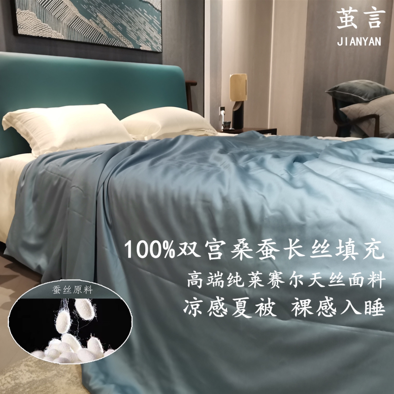 High-End Double-Layer Mulberry Silk Cooling Quilt, Pure Lyocell Tencel Tencelair Air-Conditioning Thin Quilt, Spring/Autumn Quilt, Summer Quilt, Detachable