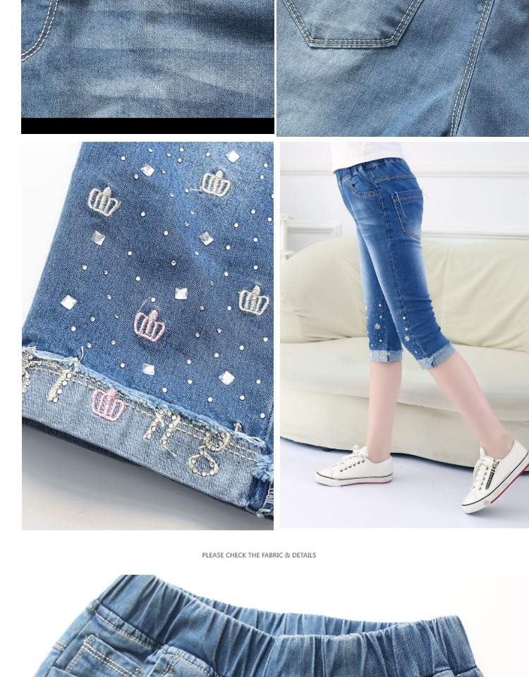 2018 mới mùa xuân và mùa hè mô hình cô gái jeans trẻ em lớn cắt quần trẻ em của quần bé stretch casual ống túm