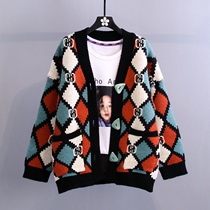 Lazy Wind Sweater Jacket Lady Autumn Winter 2021 New Korean Version Loose Ram Color Foreign Air 100 Hitch Knit Cardiovert Blouse
