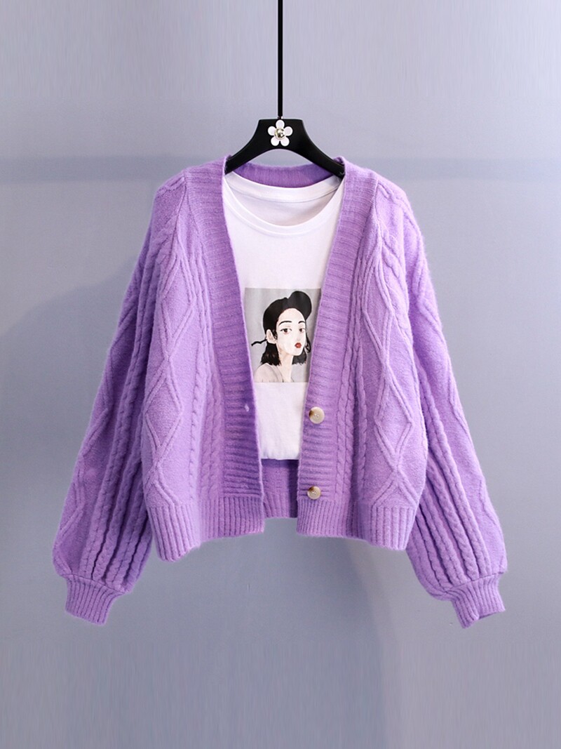 Lazy style knitted sweater cardigan jacket women 2022 autumn and winter new Korean version loose twist short outer top