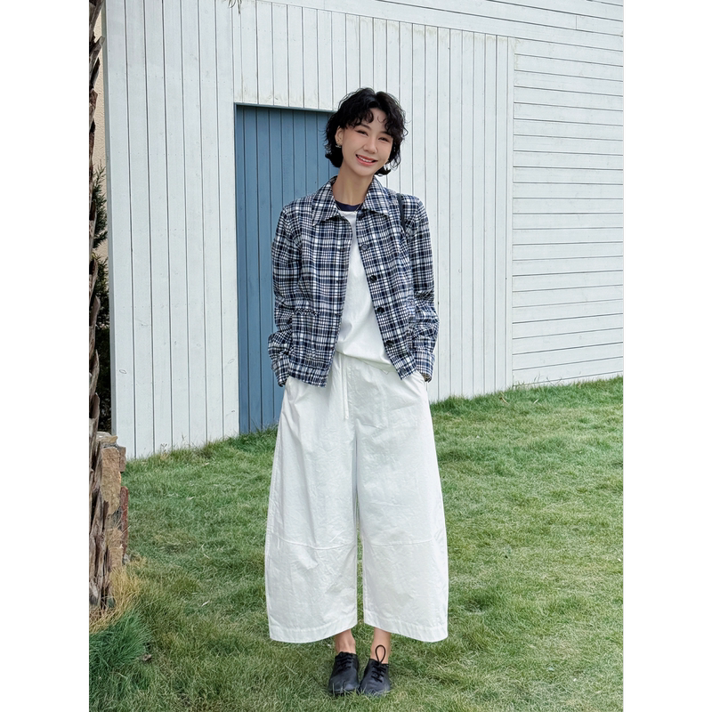 Tt Designer [Mountain Reverie] Small Size Plaid Cotton Jacket with Turn-Down Collar, Spring Three-Dimensional Pleated Short Jacket