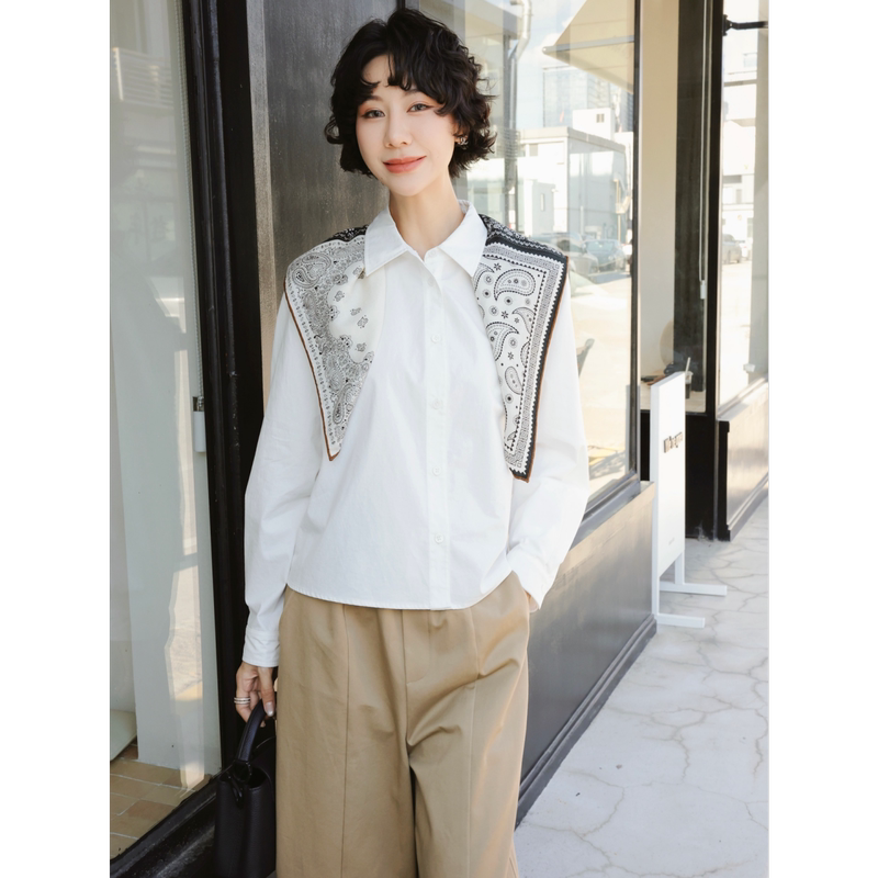 Tt Designer [Yunjian Mengyu] High-Quality Pure Cotton Short White Shirt for Women with Raglan Sleeves, Petite and Elegant Blouse