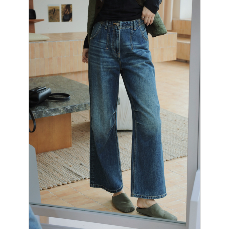 Tt Designer [Bay Blue Dream] 100% Cotton American-Style Loose-Fitting Breathable Jeans Autumn Handmade Whiskered Paratrooper Pants