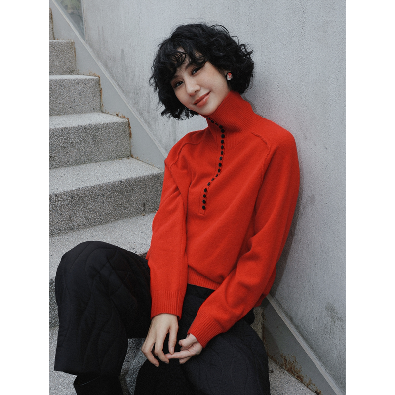 Tt Designer [Fragrant Rose] Sheep Wool Turtleneck Long Sleeve Sweater for Women Winter Thick Pullover Knitwear