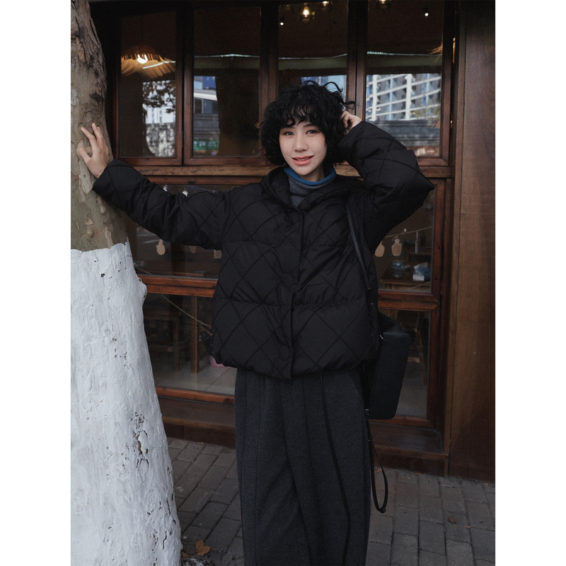 Tt Designer [Galaxy Trajectory] Black Hooded Goose down Jacket Winter Short Thickened Coat for Petite Sizes