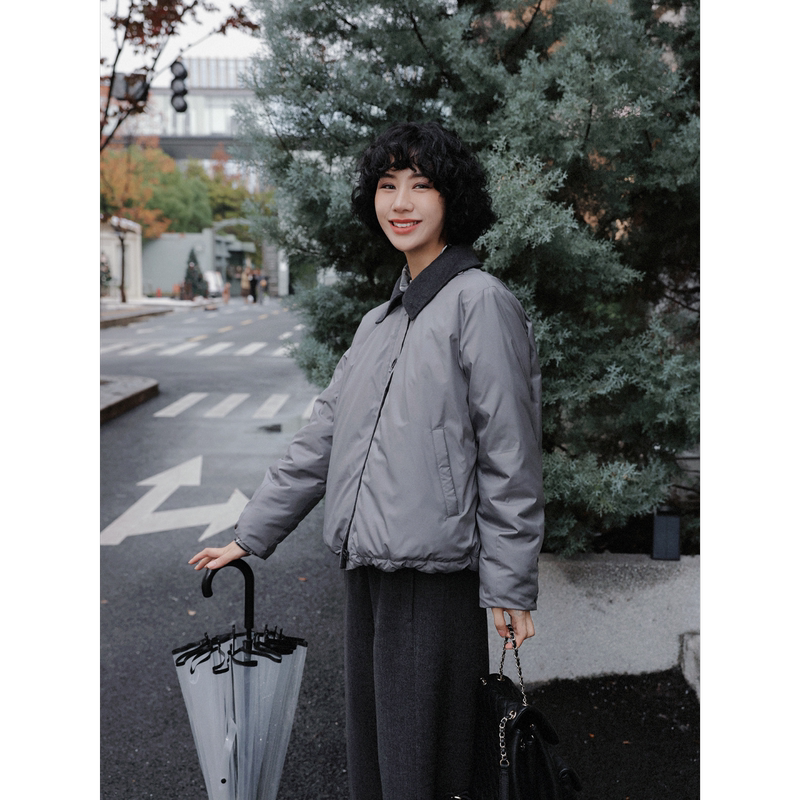 Tt Designer [Finnish Manxue] Short Gray Goose down Jacket Winter New Style Small Size Warm Coat