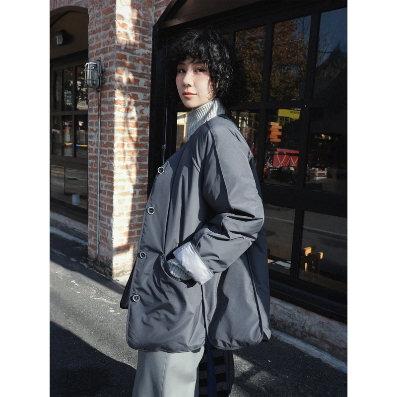 Clearance Sale Tt Designer [Meteorite Bright Moon] Dark Gray V-Neck Triple Protection Goose down Jacket Winter down Coat