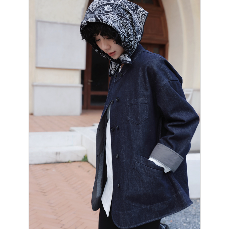 Tt Designer [First Look] Retro Workwear Style Stand Collar Denim Jacket Spring New Casual Jacket Top