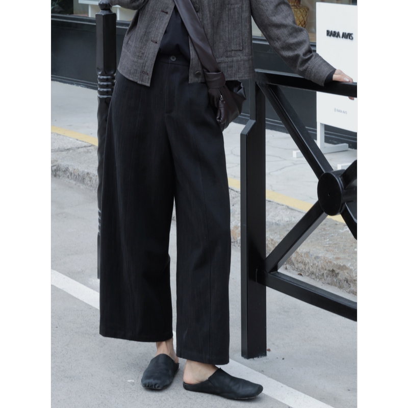 Tt Designer [Volume and Simplicity] Black Three-Dimensional Tailoring Yarn-Dyed Wide-Leg Pants Autumn Slimming New Casual Pants