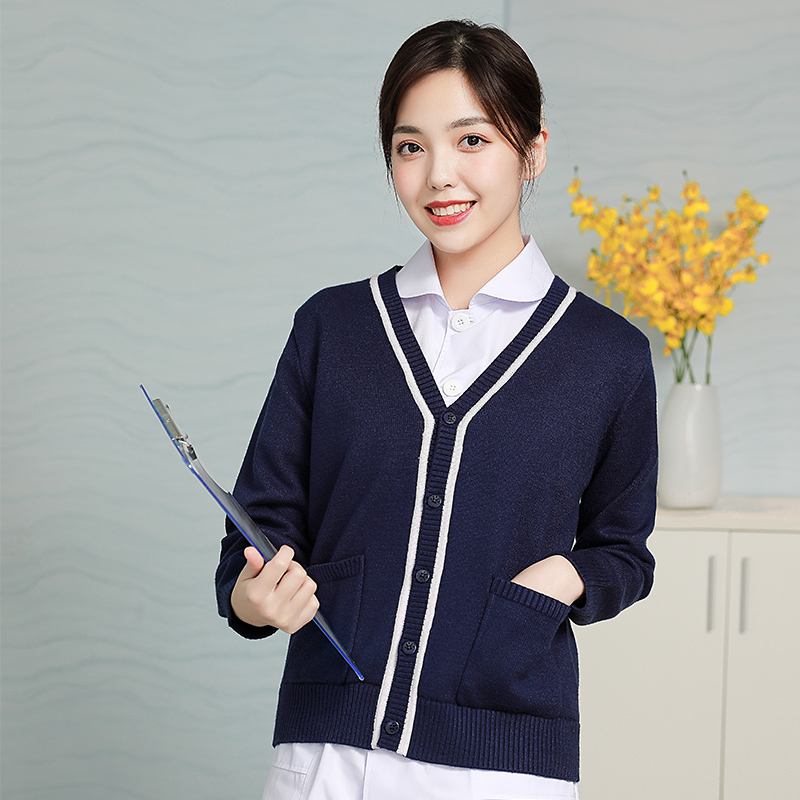 Nurse sweater coat cardigan female thickened blue knitted doctor navy blue winter warm plus velvet thickened nurse clothes