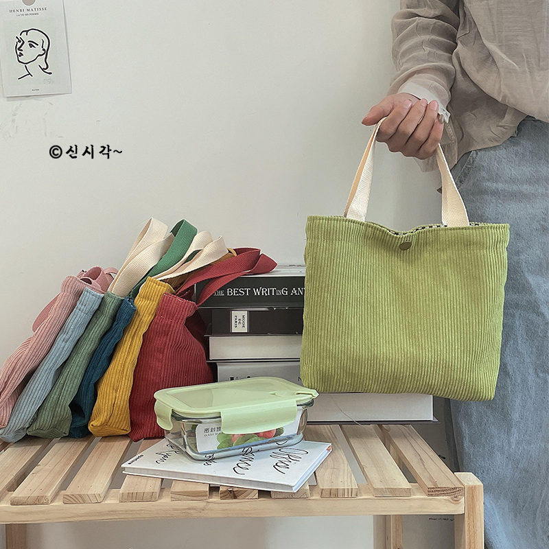 Original Japanese-Style Corduroy Women's Bag ins Cute Tote Lunch Bag for Work, Student Lunch Box Bag, Small Tote Bag