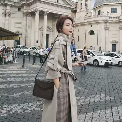 sandro moscoloni contrast high-end oat gray plaid stitching woolen belted jacket 2020 autumn and winter