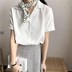 phiên bản Hàn Quốc mùa hè phụ nữ mới của chic loose-fitting khí al-trinh sát áo sơ mi ngắn tay hàng đầu rắn màu của phụ nữ 