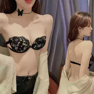 Strapless non-slip beauty back lace with steel ring underwear small chest gathering sex confusing no trace backless invisible bra