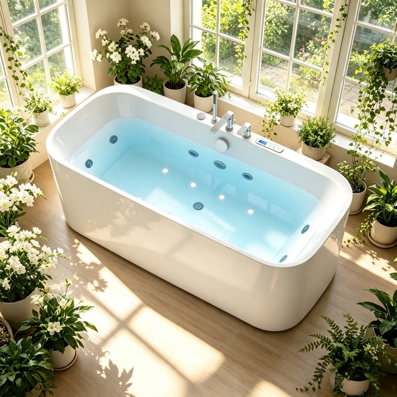 Acrylic Square Bathtub for Home Use, Bathroom Freestanding Whirlpool Massage Smart Constant Temperature Heating Japanese Style Trendy Acrylic Square Bathtub for Home Use, Bathroom Freestanding Whirlpool Massage Smart Constant Temperature Heating Japanese Style Trendy
