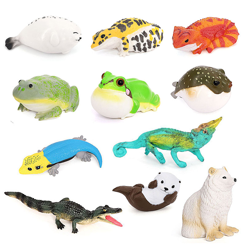 Q Version Animal Model Chameleon Lizard Snow Fox Crocodile Rain Frog Pufferfish Otter Leopard Gecko Cognitive Reptile Pet Figurine
