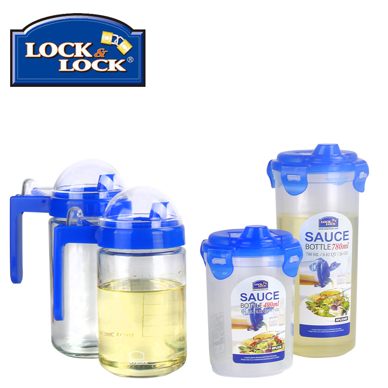 Lock and lock oil pot anti-leakage household kitchen oil bottle soy sauce bottle vinegar bottle with scale oil control plastic glass