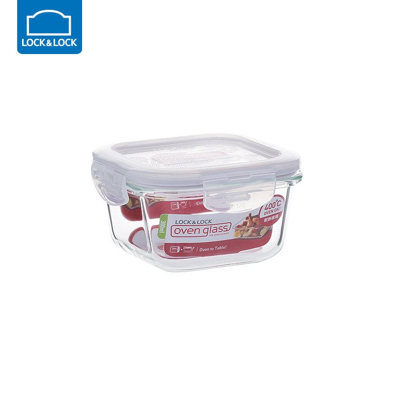 Lock and lock heat-resistant square glass lunch box fresh-keeping box sealed bowl microwave oven available 300ml