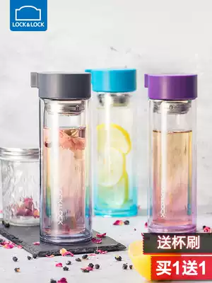 Lock lock lock double glass cup Portable men's and women's tea isolation tea cup Household cute high borosilicate fresh cup