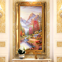 Hand-painted European-style porch landscape oil painting American aisle corridor hanging painting living room decoration painting mural vertical version