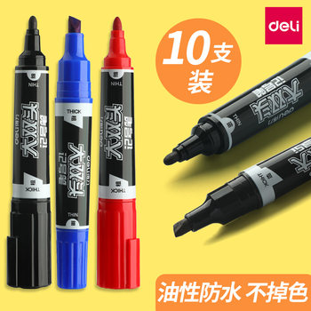 Deli Large Double-Headed Oil-Based Marker Pen, Black Marker, Thick Tip Pen, Waterproof, Oil-Proof, Non-Fading, Red Outlining Pen, Large Thick Tip, Bold Art Site-Specific Children's Oil-Based Pen