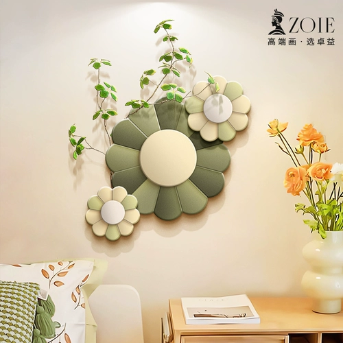 Зеленый цветочный кремовый стиль, украшение для ресторана, роспись, настенная креативная подвеска для гостиной, трехмерная ниша из песчаника, художественная подвесная картина