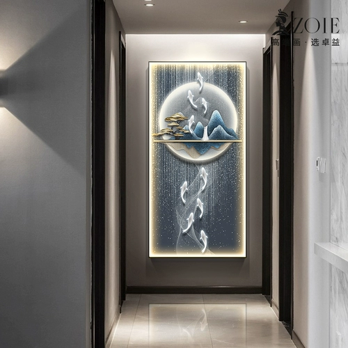 Jiuyu Picture Entrough Decorative Painting Вертикальная версия ландшафта светодиодного фонаря, роспись для оленей Waterfu New китайский проход в стиле коридора висящая живопись