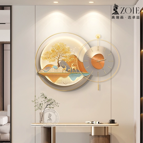 Современный светлый роскошный ресторан декоративная роспись часы новый китайский стиль настенные часы фреска с часами гостиная столовая фон настенная живопись