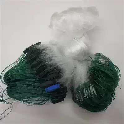 Aggravated running water fishing net sticky net three layers of sunken net catching small crucian carp black fish silk hanging net white strip 1 50 100 meters handmade