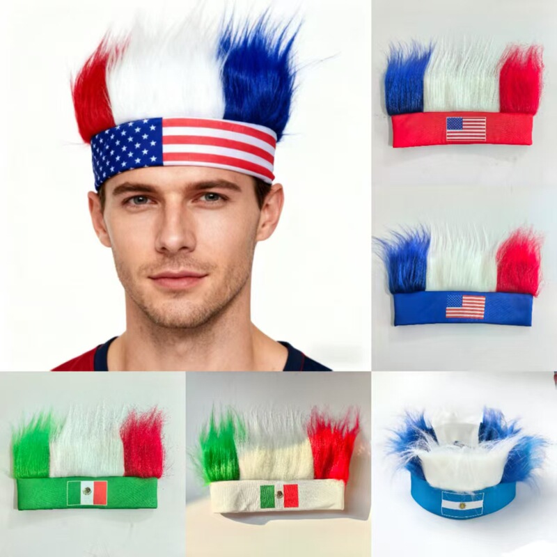 2026 World Cup Fan Wigs and Headgear Usa Mexico Argentina Wig Caps Football Carnival Headwear