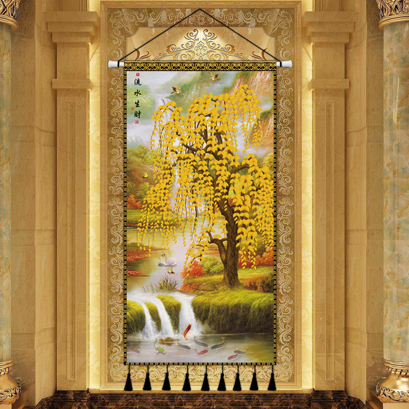 Hung Painting Cloth Art Modern Chinese Living Room Genguan Decoration Painting Vertical Version Hung Painting Electric Meter Box Sheltering Painting China Wind Tapestry