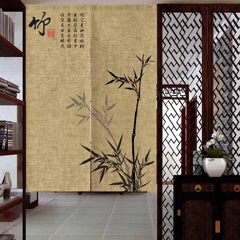 Retro Chinese style door curtain cloth art bamboo cloth curtain living room entrance partition window bedroom toilet hanging curtain cloth curtain