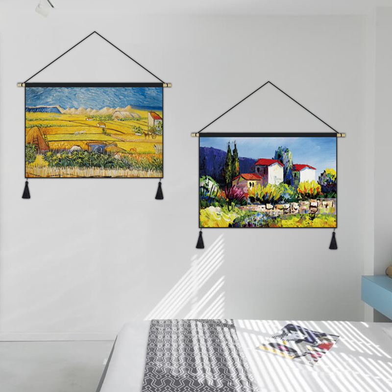 Landscape oil painting tapestry modern minimalist light luxury fabric hanging painting hanging cloth bedroom bedside sofa background decorative painting