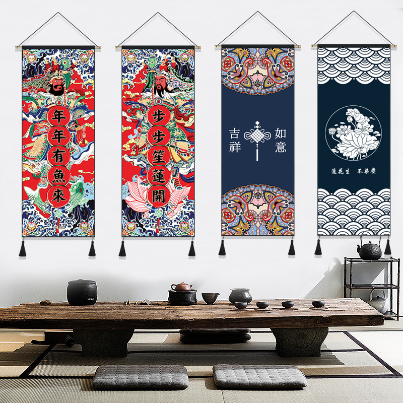 Chinese classical cloth hanging curtains in wall wall decoration painting