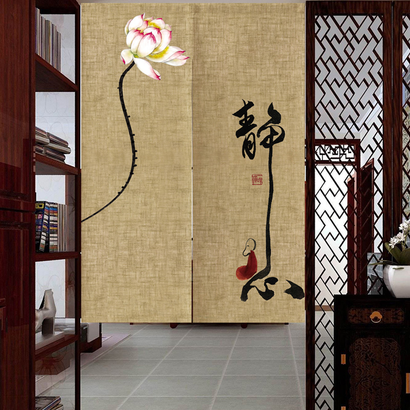 Chinese style door curtain cloth art Chinese style hanging curtain living room kitchen dining room partition curtain free of punching bedroom toilet cloth curtain