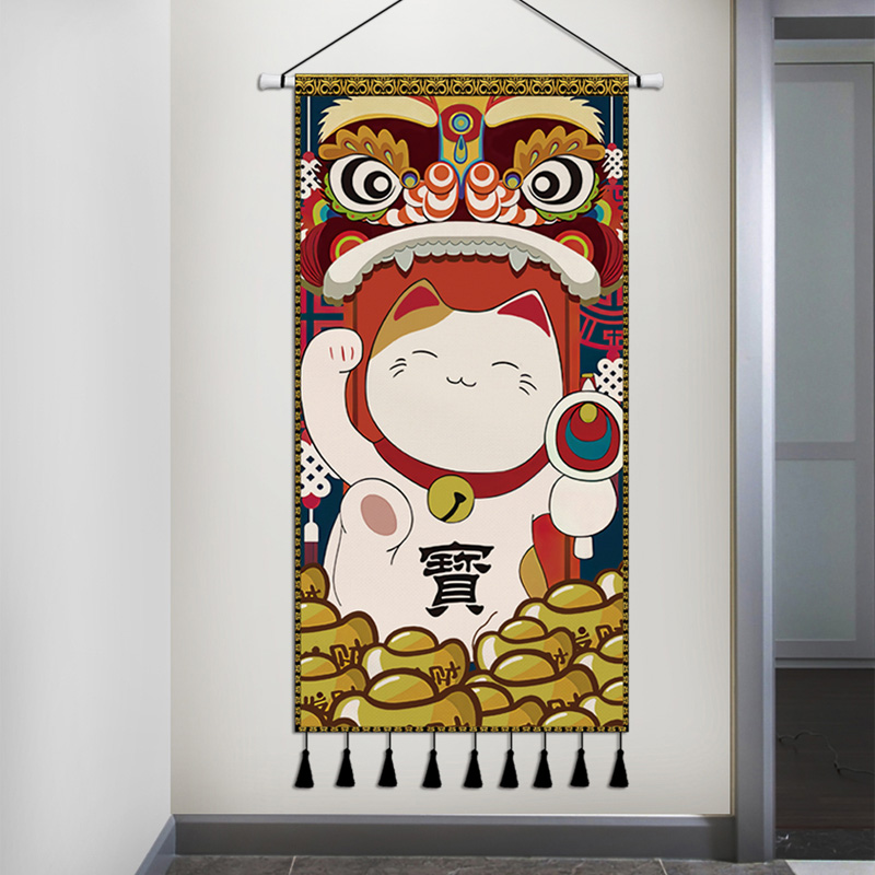 Japanese hanging cloth beckoning cat fabric hanging painting izakaya Paisu tapestry living room entrance decoration painting wallcloth drapery