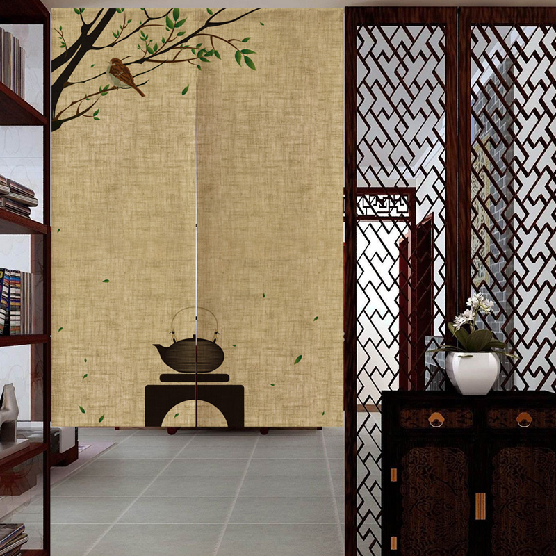 Door curtain cloth Art Chinese style Chinese wind living room Xuanguan partition window kitchen Bedroom free from punching and hanging curtain tea room cloth curtain