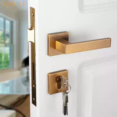 German Seiko Huanggu copper door lock American indoor champagne door lock bedroom solid wood door handle black two-piece Lock
