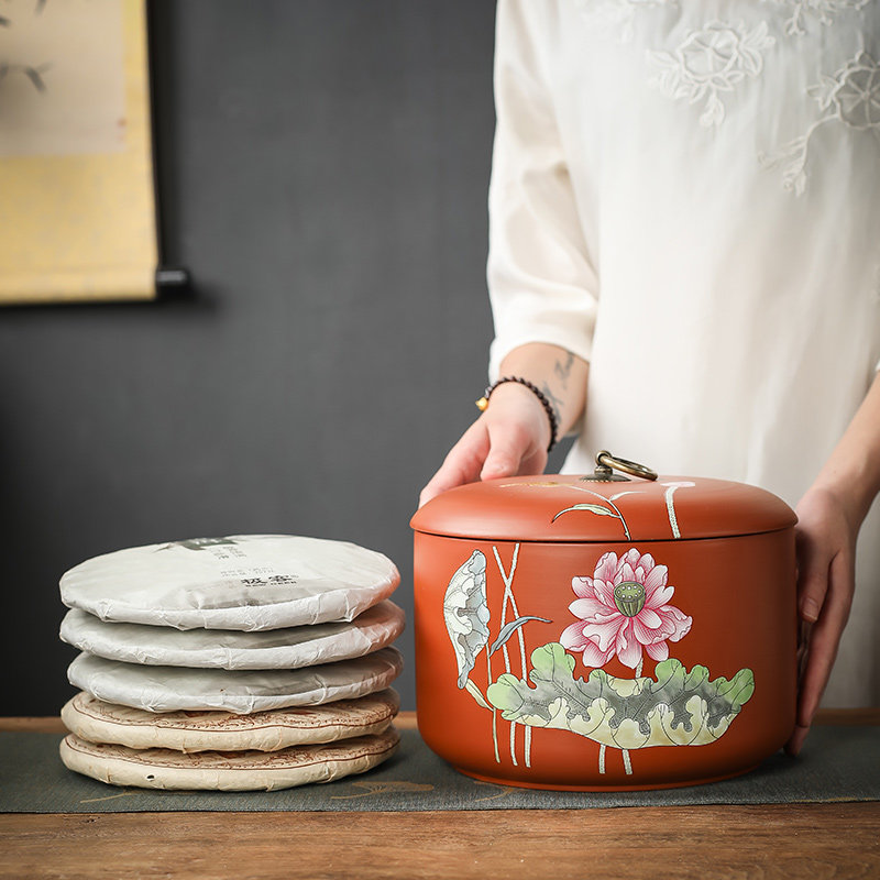 Tea box purple sand Pu'er tea cake cans ceramic large 357 grams sealed storage tea box tea box household storage tea