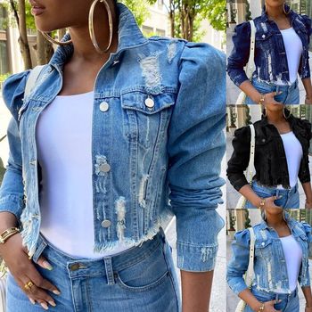 Plus Size Sexy Ripped Denim Jackets For Women Jeans Jacket